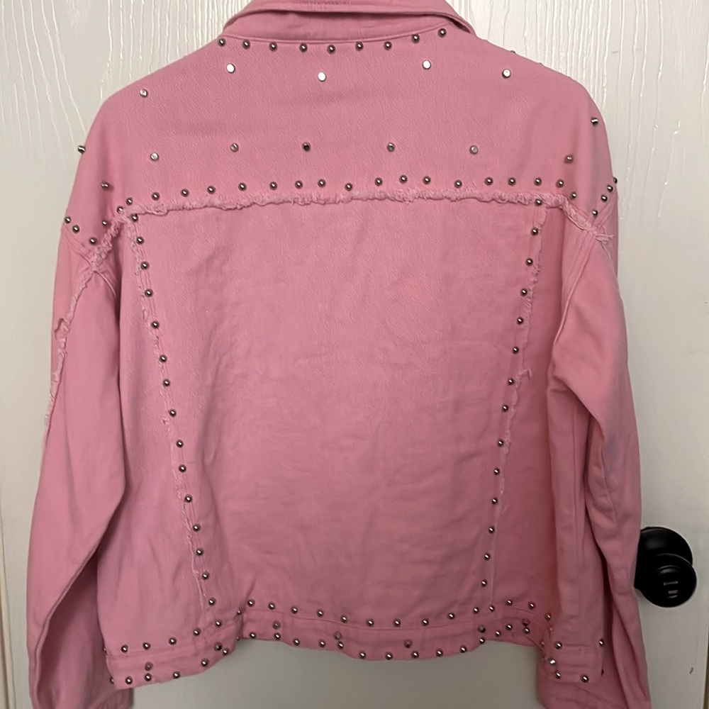 Women's Long Sleeve Rivet Studded Denim Jacket Casual Jean Coat 2XL - Picture 4 of 4